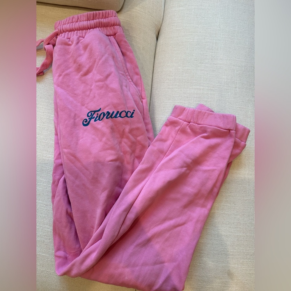 Fiorucci pink organic cotton track pants with blue logo